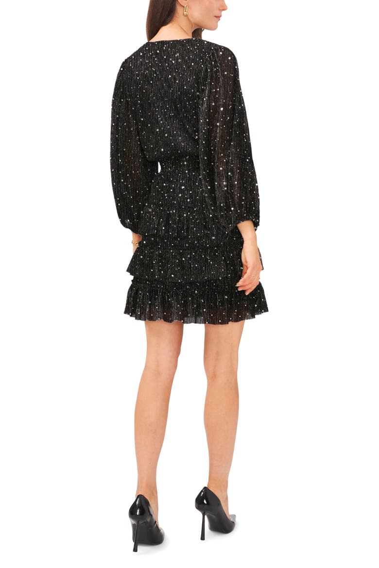 Tiered Metallic Long Sleeve Dress, Alternate, color, RICH BLACK