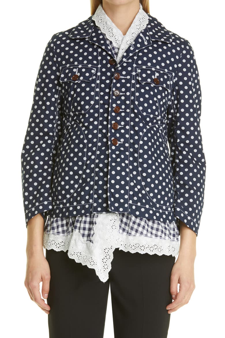 Tricot Comme des Garçons Polka Dot Layered Jacket, Main, color, NAVY/ WHITE