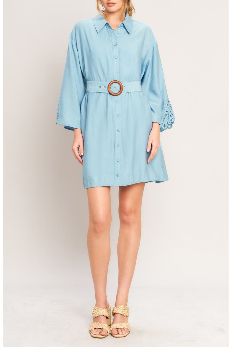 Lace Panel Long Sleeve Belted Shirtdress, Main, color, LIGHT BLUE