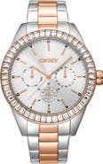 DKNY Crystal Bezel Three Hand Quartz Bracelet Watch, 40mm