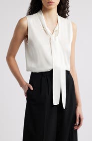 KOBI HALPERIN Tie Neck Sleeveless Stretch Silk Top