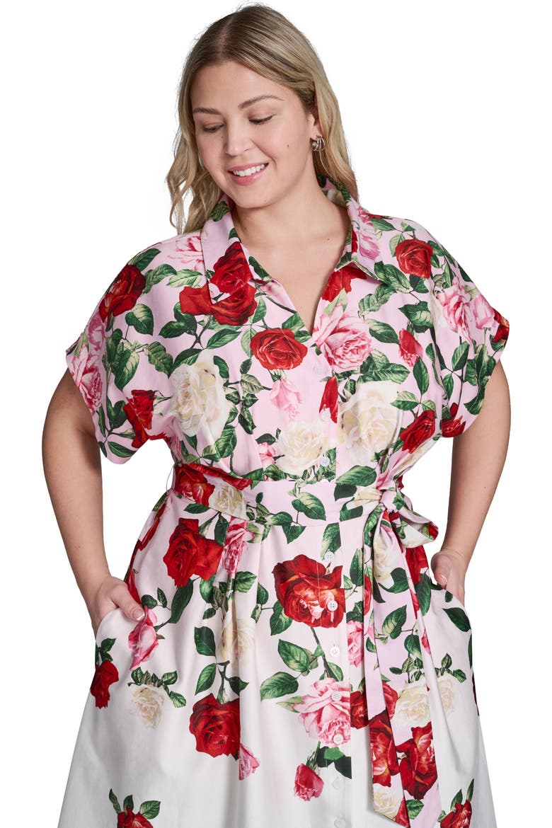 Placed Floral Stretch Cotton Midi Shirtdress, Alternate, color, CORNELIA ROSE/ SFT WHT MULTI