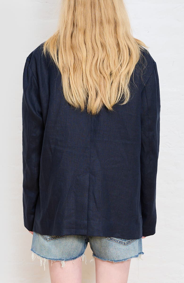 DENIMIST Peak Lapel Double Breasted Linen Blazer, Alternate, color, Navy Linen