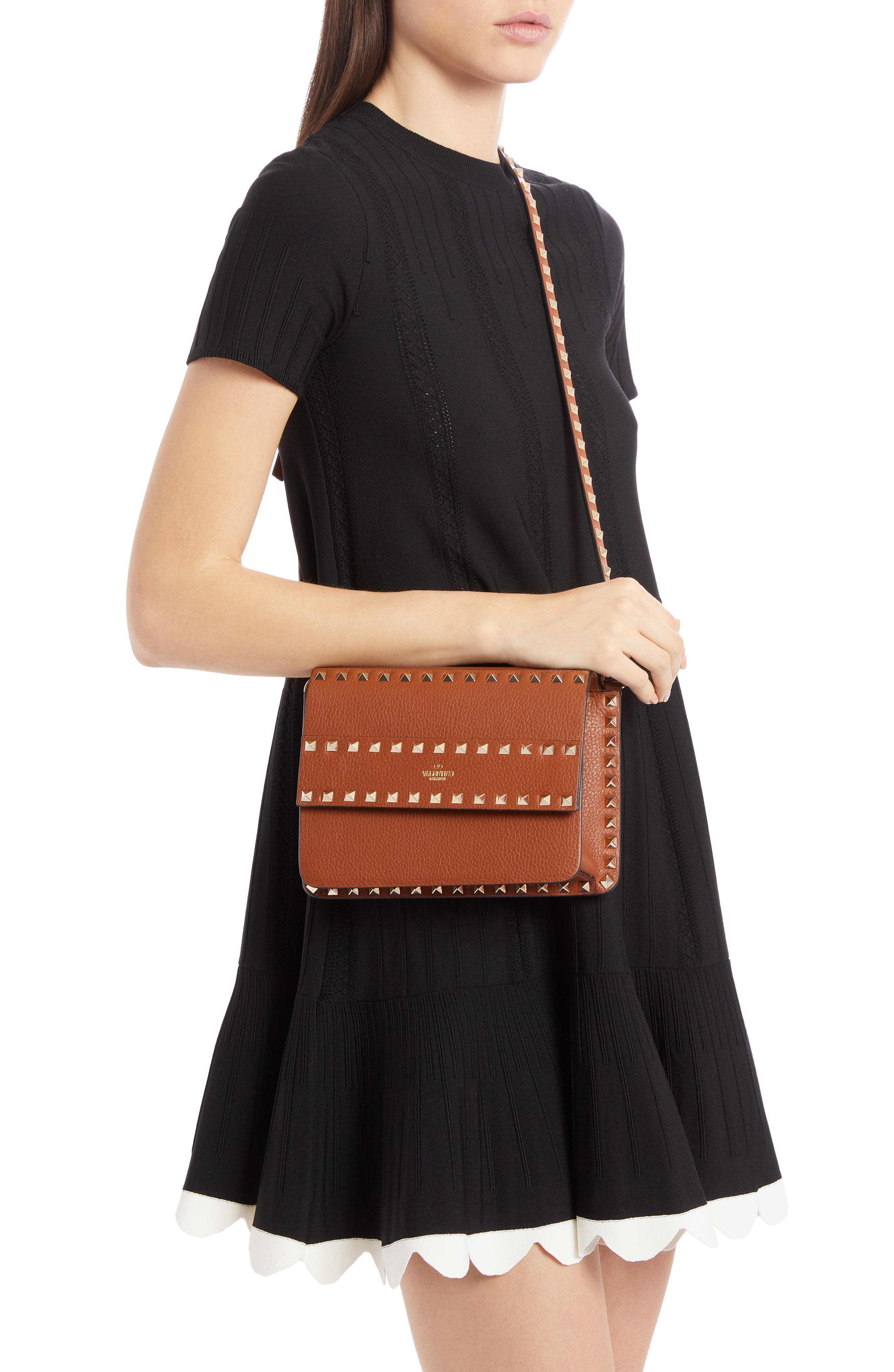 Valentino Garavani Small Rockstud Calfskin Leather Shoulder Bag, Alternate, color, 