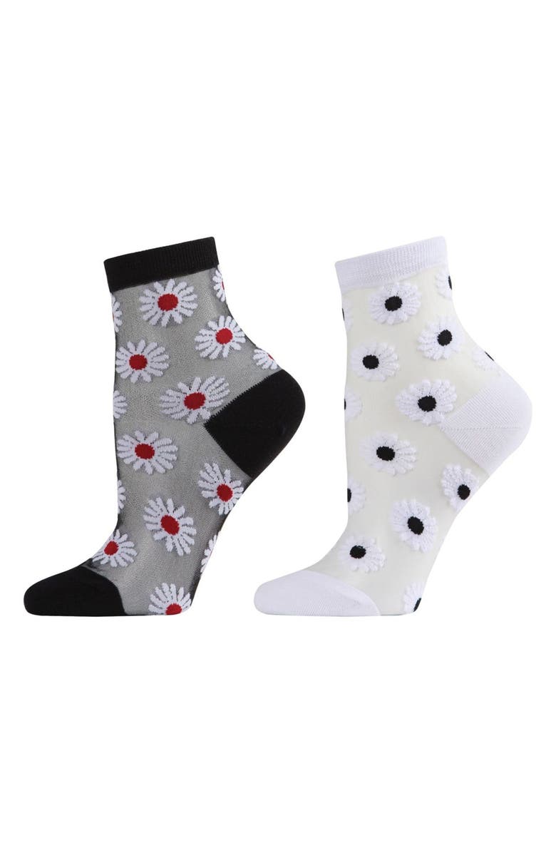 MeMoi Daisy Assorted 2-Pack Sheer Ankle Socks, Main, color,