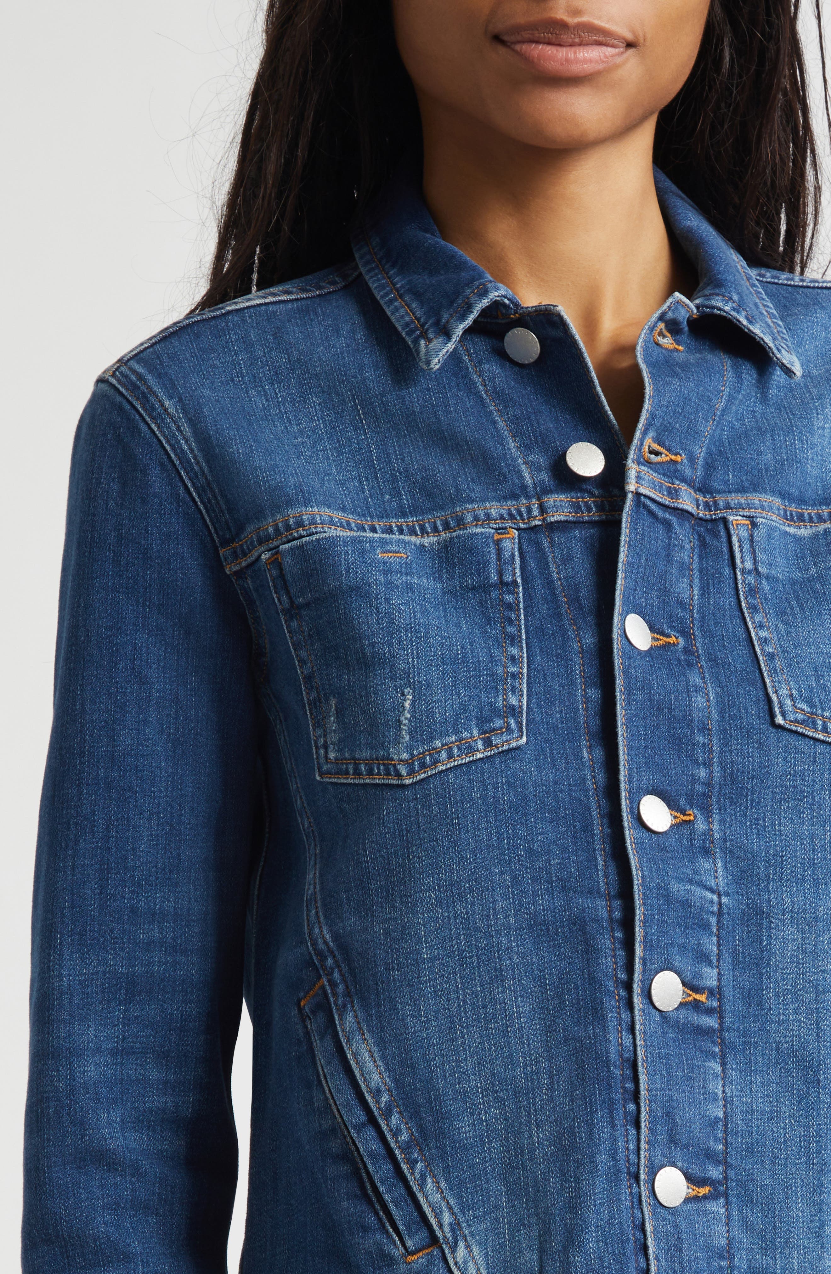 Женские L'AGENCE Janelle Slim Fit Raw Hem Denim Trucker Jacket — фото 4