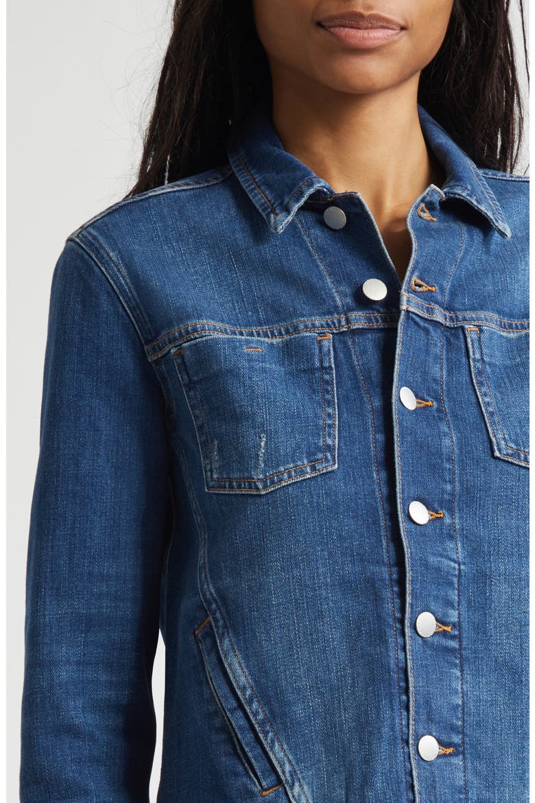 Janelle Slim Fit Raw Hem Denim Trucker Jacket, Alternate, color, AUTHENTIQUE