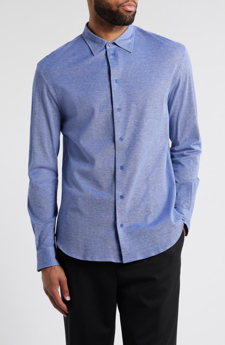 Emporio Armani Cotton Piqué Button-Up Shirt, Main, color,