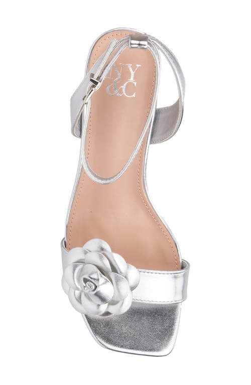 New York And Company Sofia Floral Ankle Strap Sandal In Silver