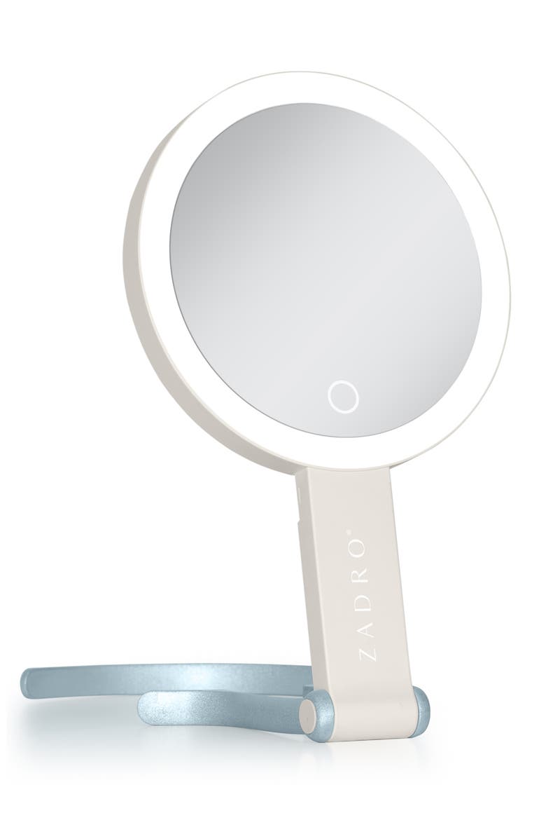 Multi-Position Lighted Travel Hand Mirror with 10X/1X Magnification, Main, color, Neutral/French Blue