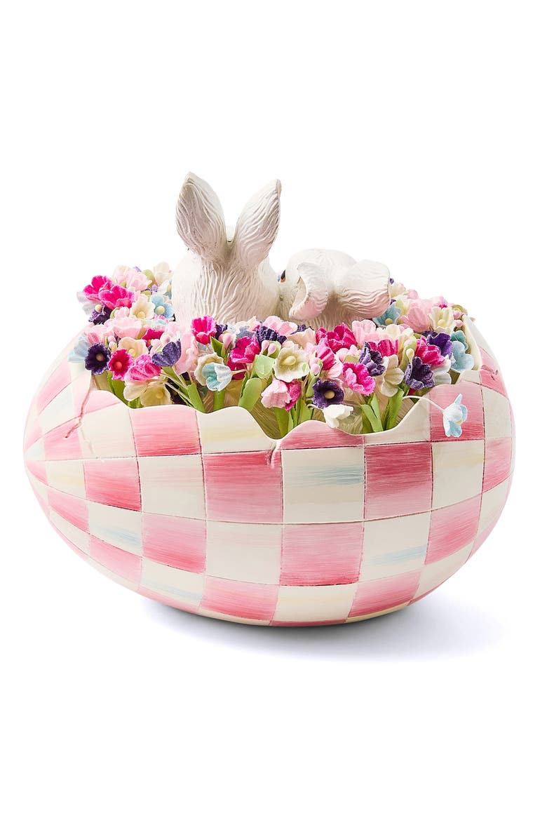 MACKENZIE CHILDS Bubblegum Check Peekaboo Bunny Egg Figurine, Alternate, color, Pink