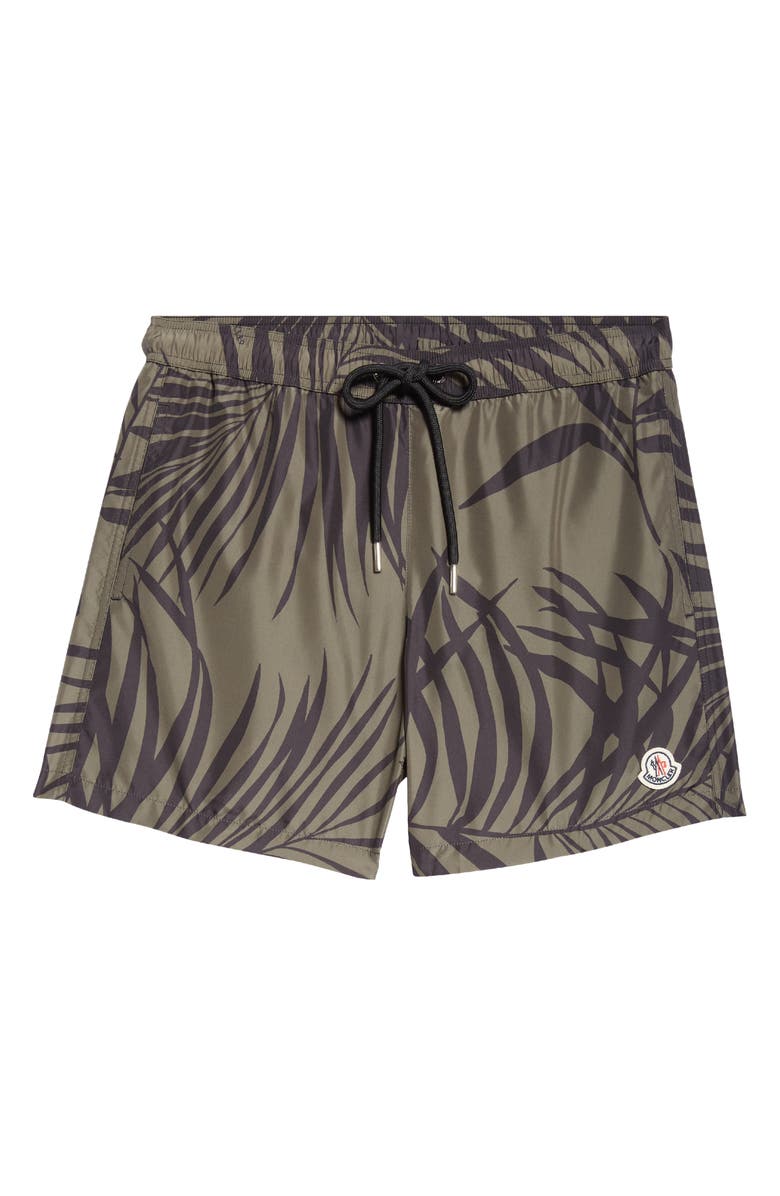 Moncler Palm Print Swim Trunks, Alternate, color, 