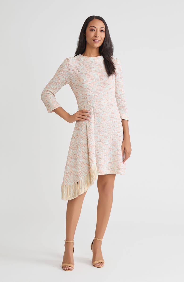Misook Faux Wrap A-Line Melange Tweed Knit Dress, Main, color, Fresh Mint/Biscotti