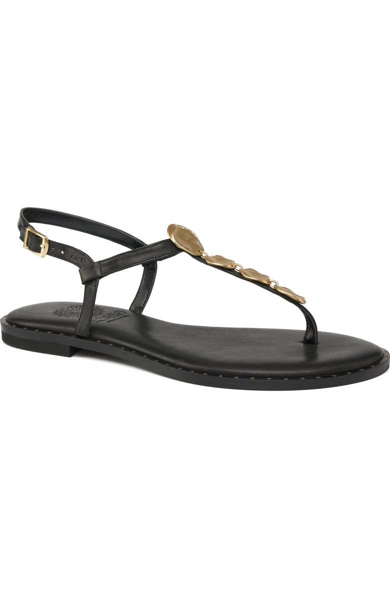 Grace Footwear Spetses Gold Disc T Strap Sandal, Main, color, Black