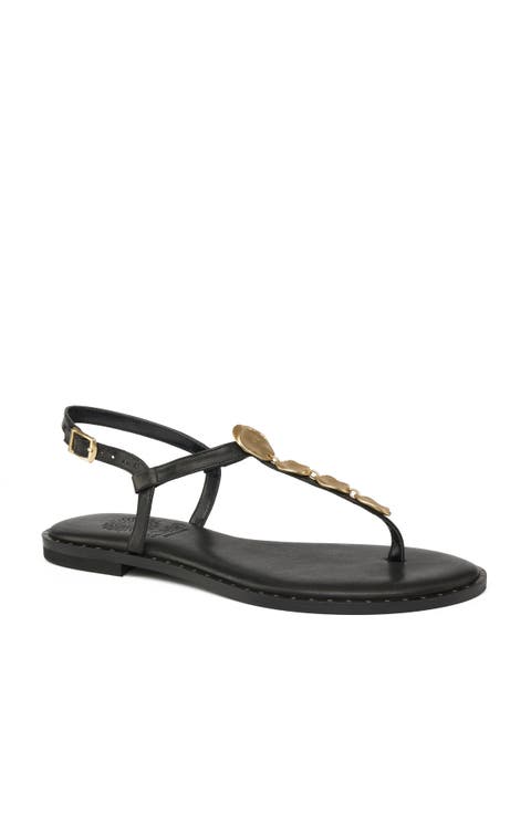Spetses Gold Disc T Strap Sandal