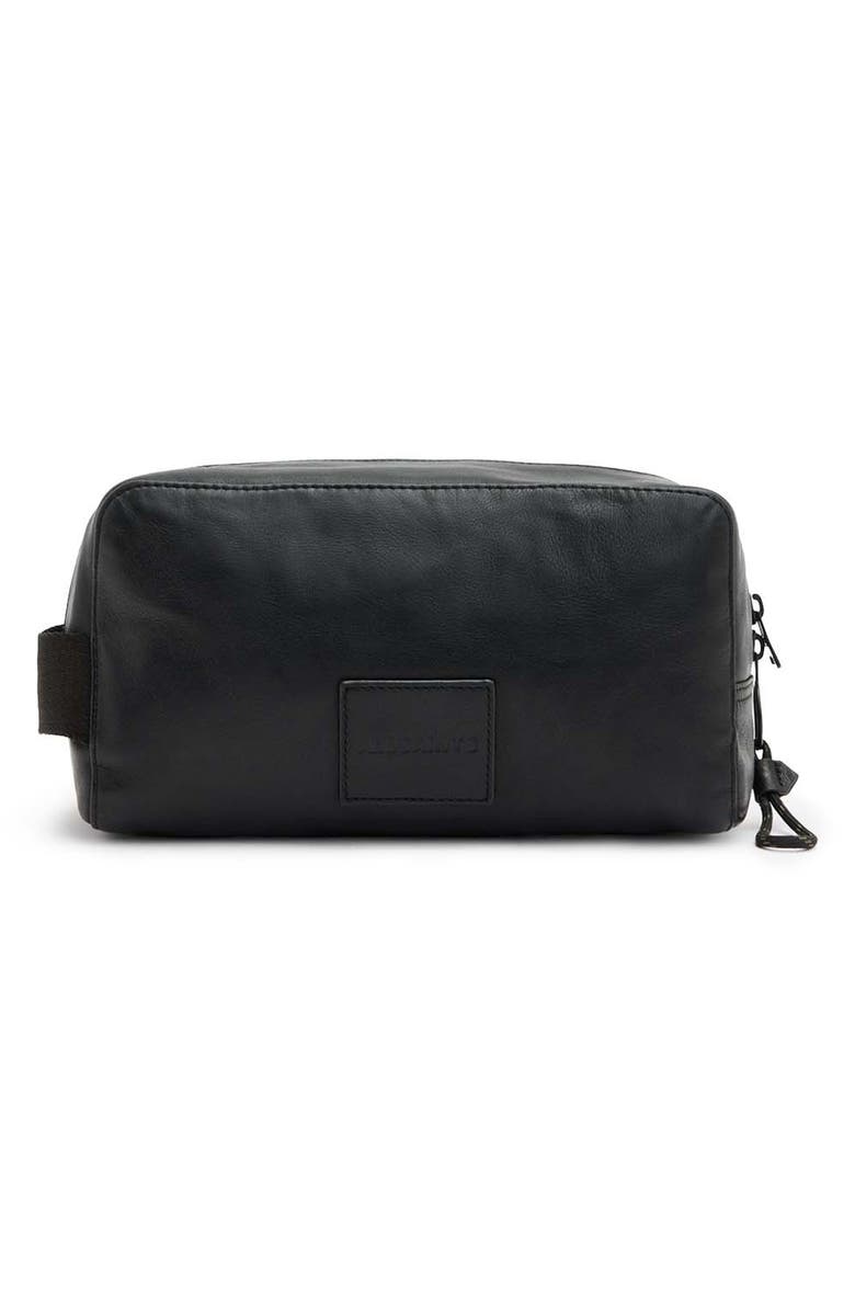AllSaints Kobe Leather Dopp Kit, Alternate, color, Black