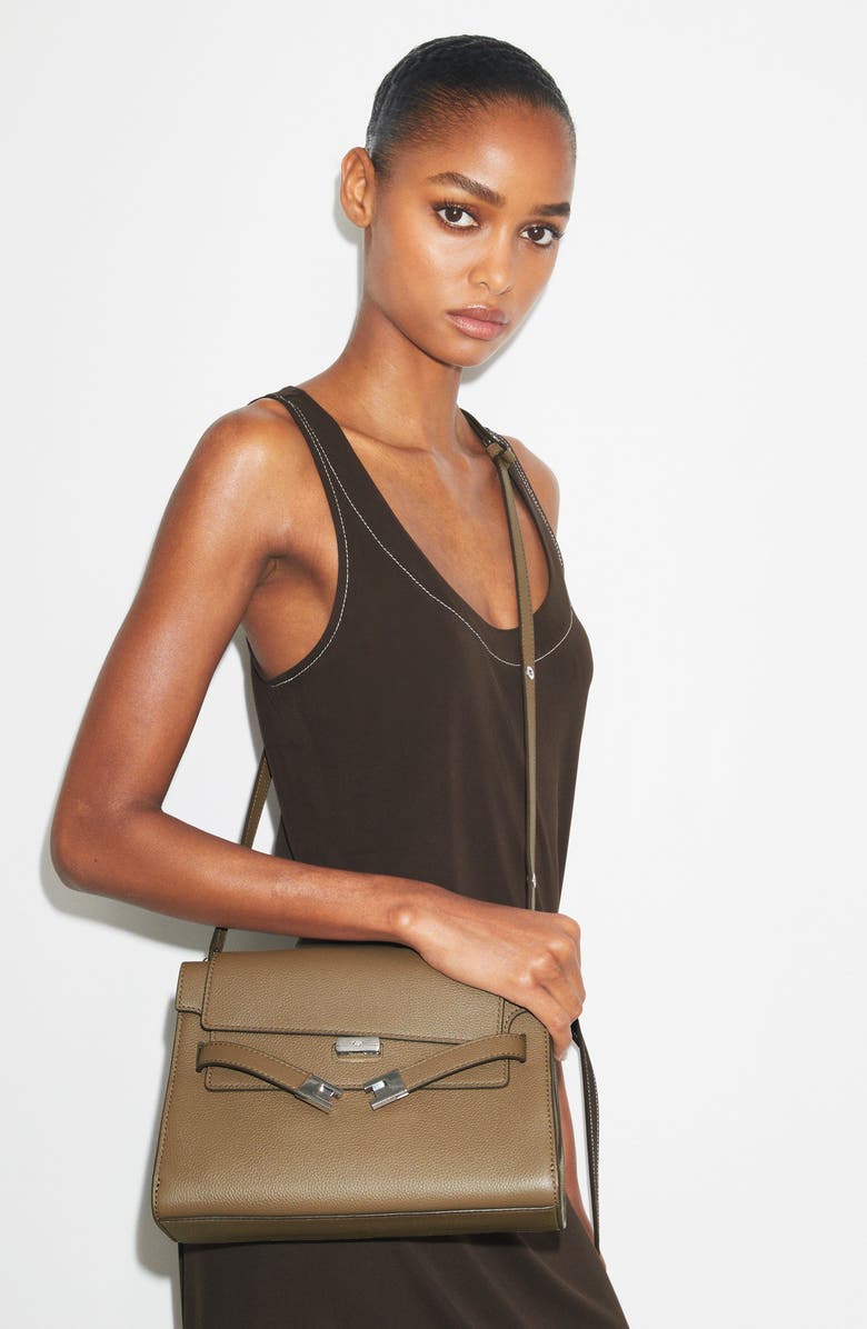 Tory Burch Lee Radziwill Leather Shoulder Bag, Alternate, color, Wild Mushroom