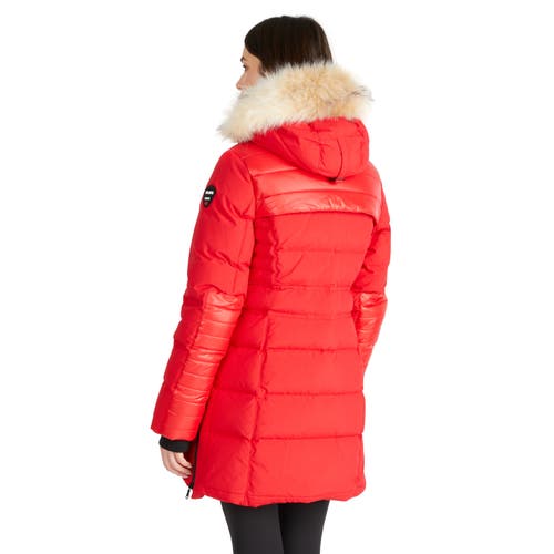 Pajar Alia Mixed Media Quilted Parka With Detachable Hood And Faux Fur Trim In Current Red