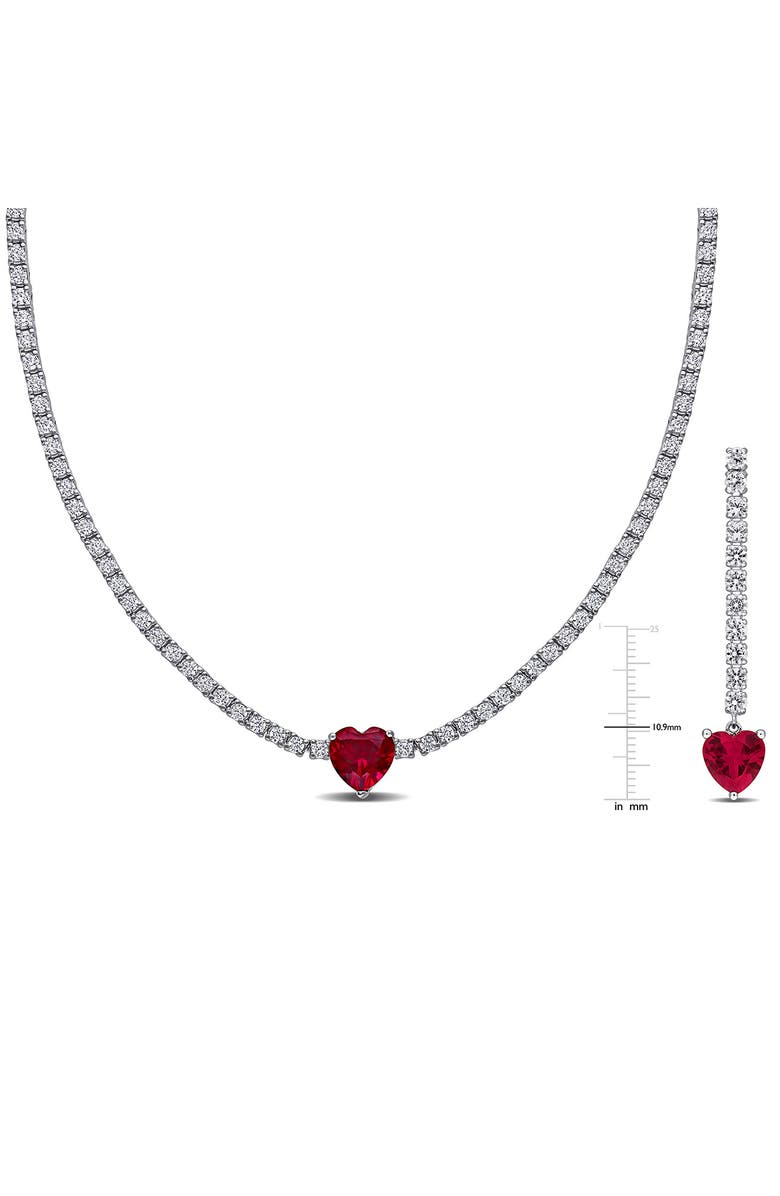 DELMAR White Sapphire & Lab-Created Ruby Heart Necklace & Drop Earrings, Alternate, color,