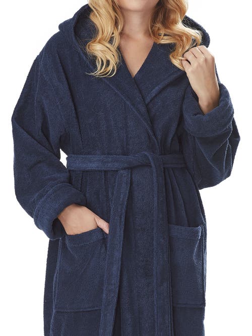 Arus Womens Gots Certified Oganic Cotton Long Hooded Robe In Blue