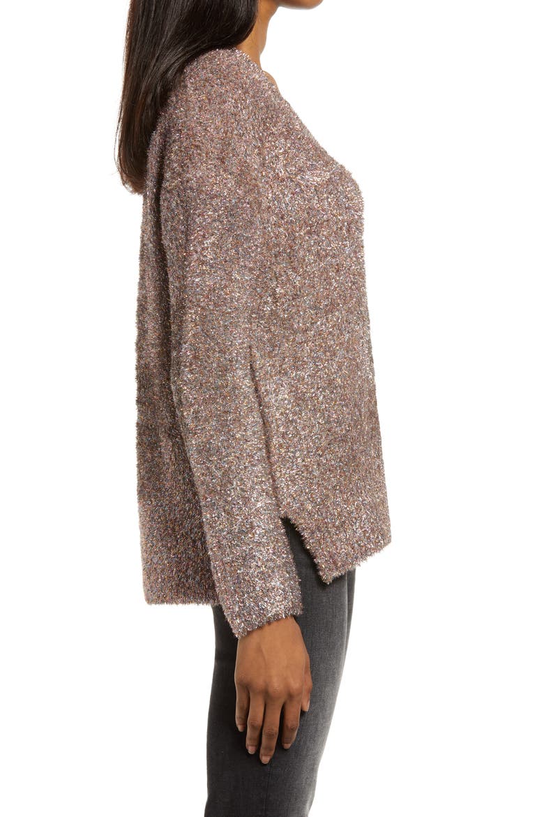 Sparkle V-Neck Sweater, Alternate, color, PINK MULTI