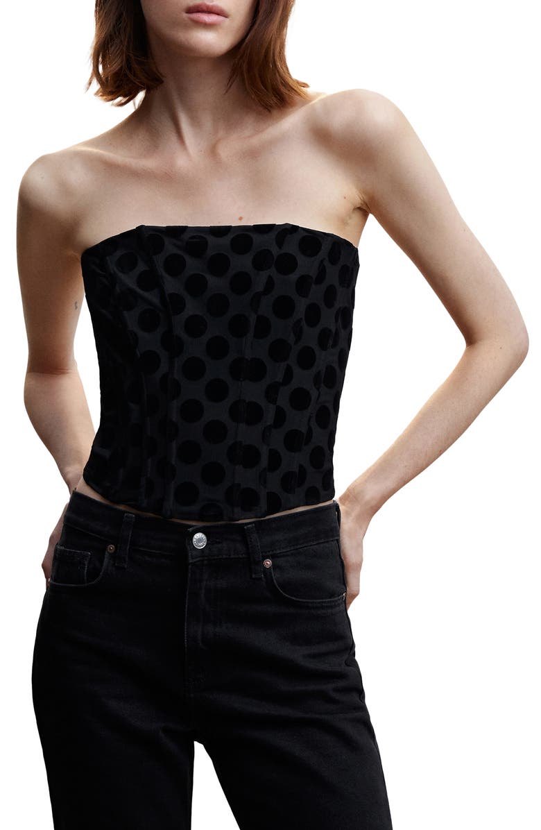 MANGO Velvet Polka Dot Corset Top, Main, color,