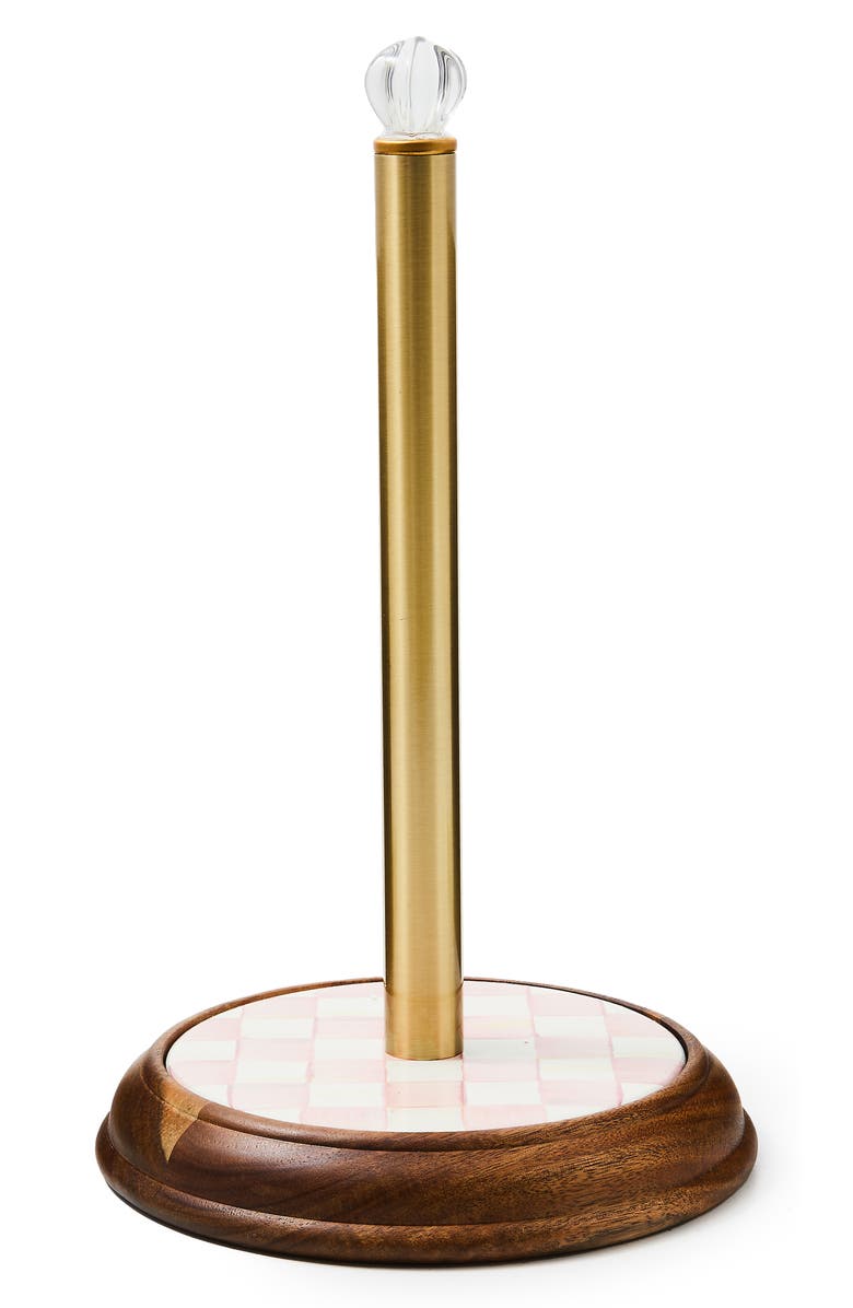 MACKENZIE CHILDS Rosy Check Wood Paper Towel Holder, Main, color, Rosy
