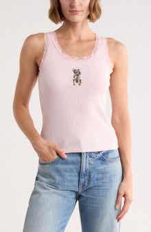 Bow Tie Puppy Graphic Lace Trim Tank