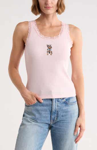 Bow Tie Puppy Graphic Lace Trim Tank