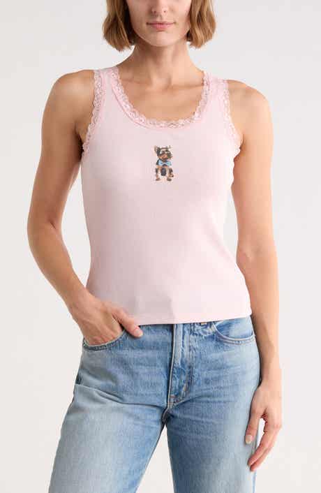 Bow Tie Puppy Graphic Lace Trim Tank