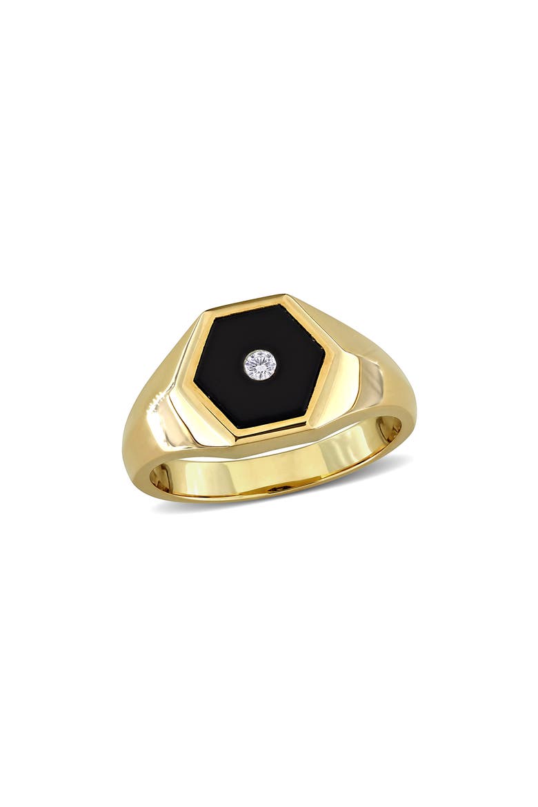 Onyx & Diamond Signet Ring, Main, color, BLACK