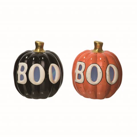 Dolomite Light Up BOO Pumpkin Set of 2 Ceramic Figurines
