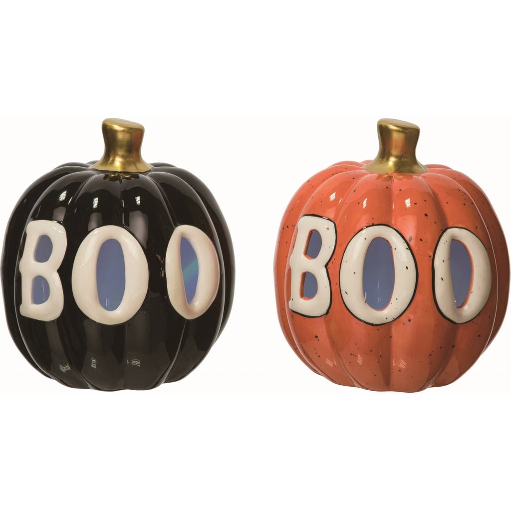 Transpac Dolomite Light Up Boo Pumpkin Set Of 2 Ceramic Figurines In Multi