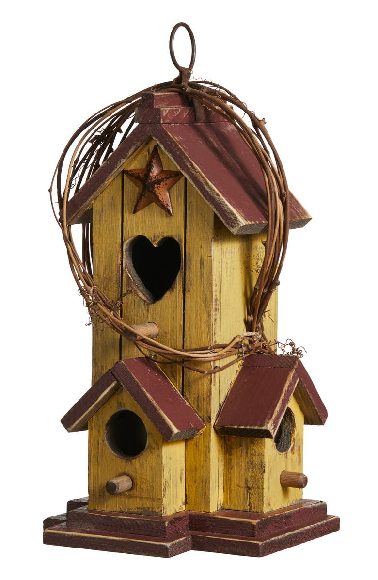 Glitzhome Solid Wood Cottage Decorative Outdoor Garden Birdhouses, Alternate, color, Yellow