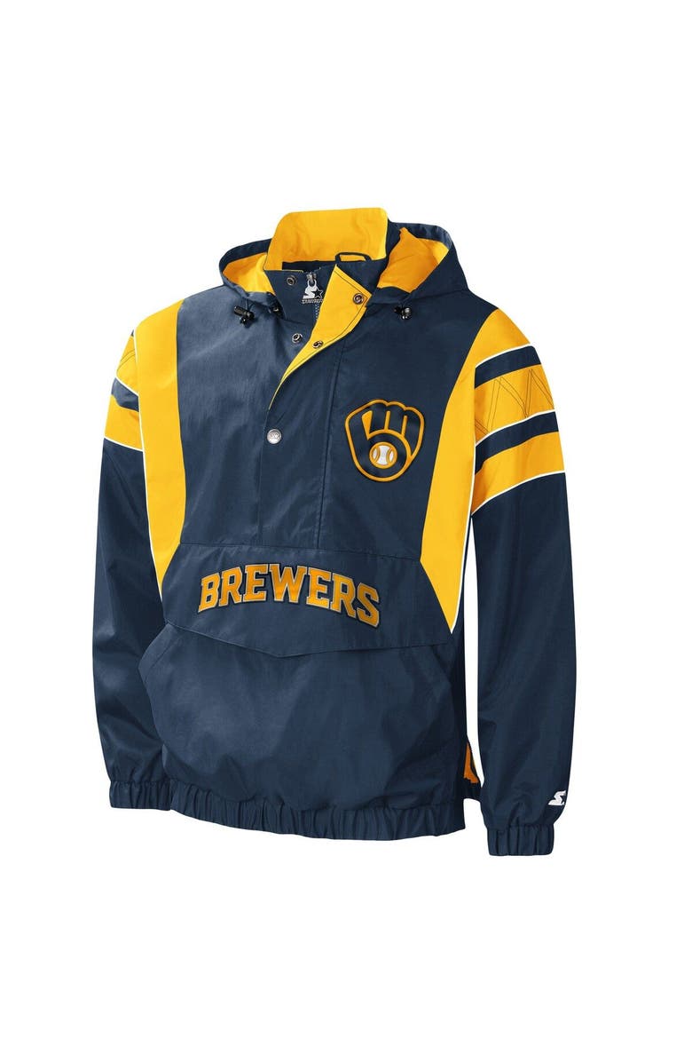 STARTER Men's Starter Navy Milwaukee Brewers Impact Hoodie Half-Zip Jacket, Alternate, color, Navy