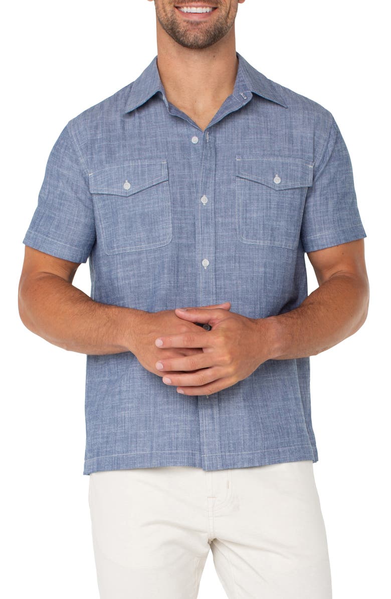 Liverpool Los Angeles Short Sleeve Slub Cotton Button-Up Shirt, Main, color, 