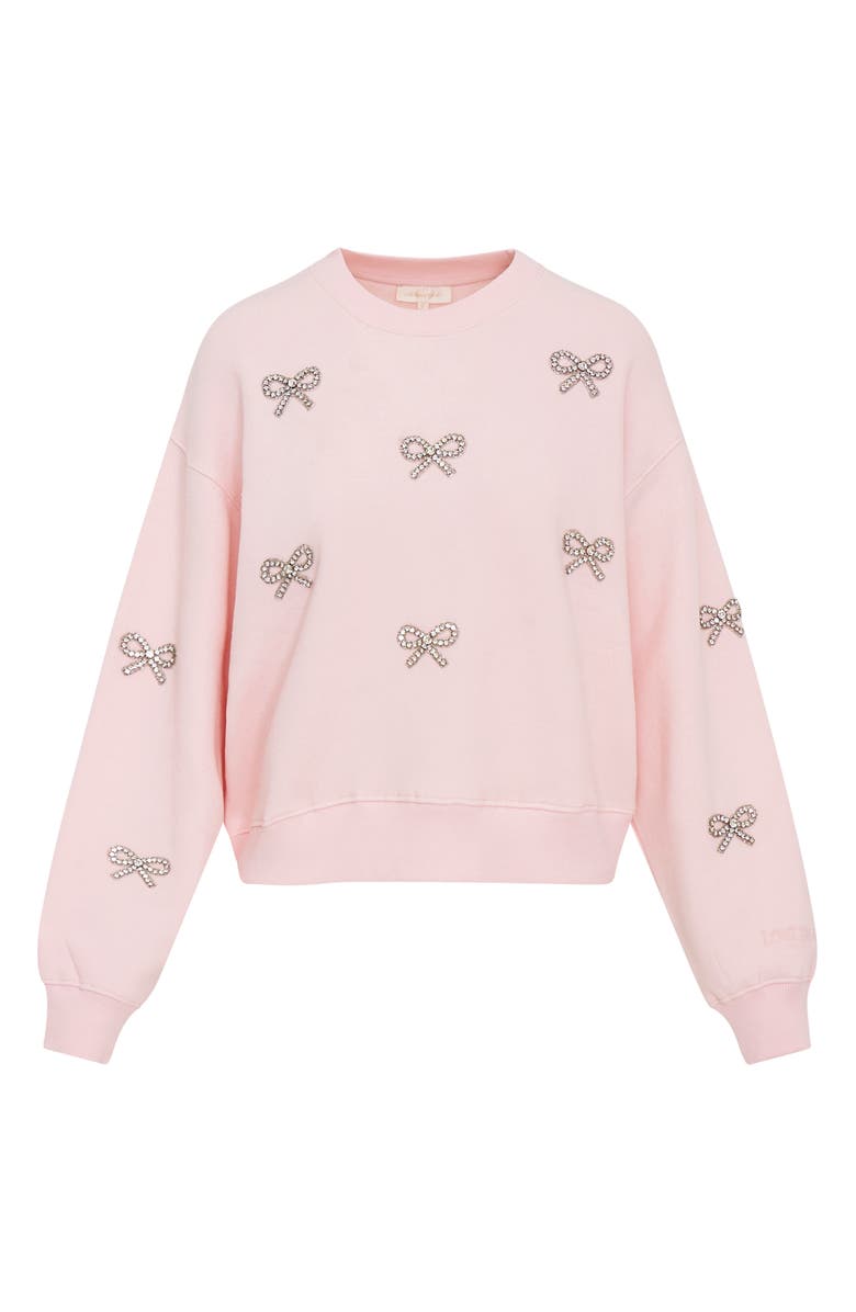 LoveShackFancy Amiyla Crystal Bow Sweatshirt, Alternate, color, 