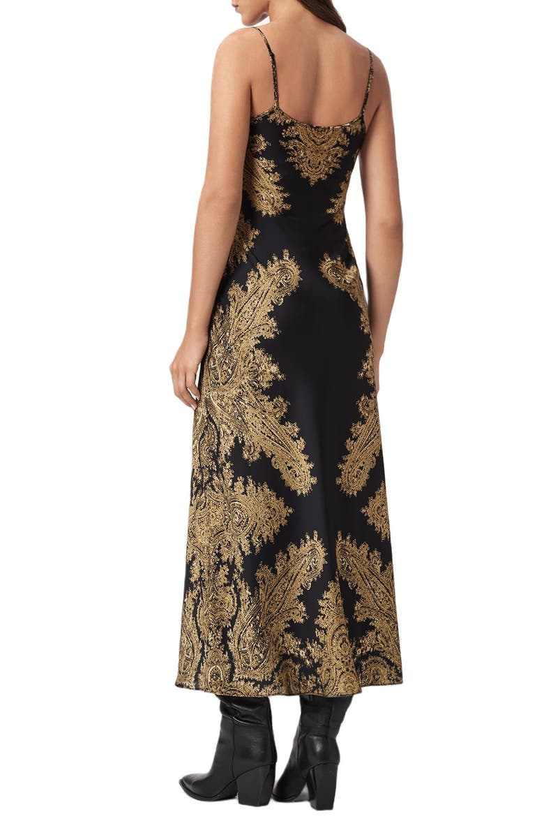 AllSaints Bryony Paisley Stretch Satin Slipdress, Alternate, color, Ella Black