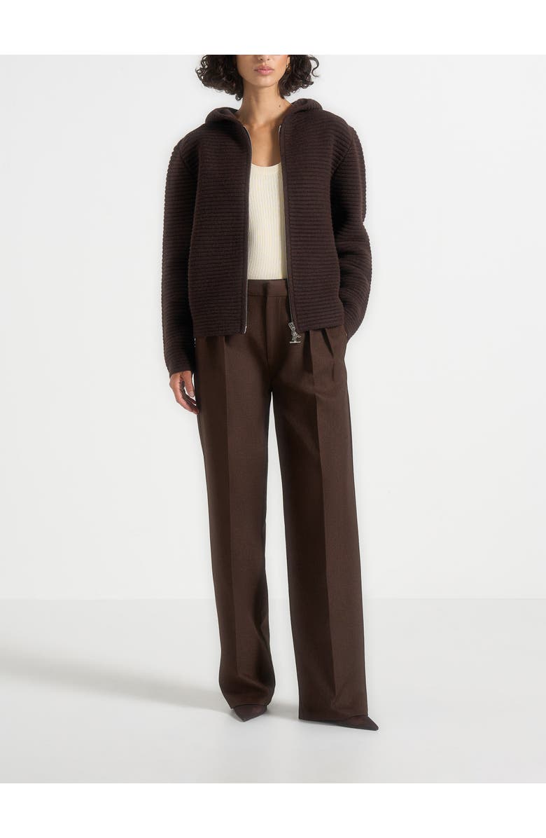 Manière De Voir Eden Ribbed Knit Zip Hoodie, Main, color, Brown