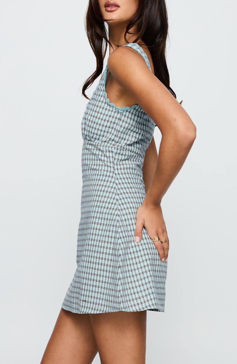 Princess Polly Dasha Check Cotton Fit & Flare Minidress, Alternate, color, Blue / Brown Check