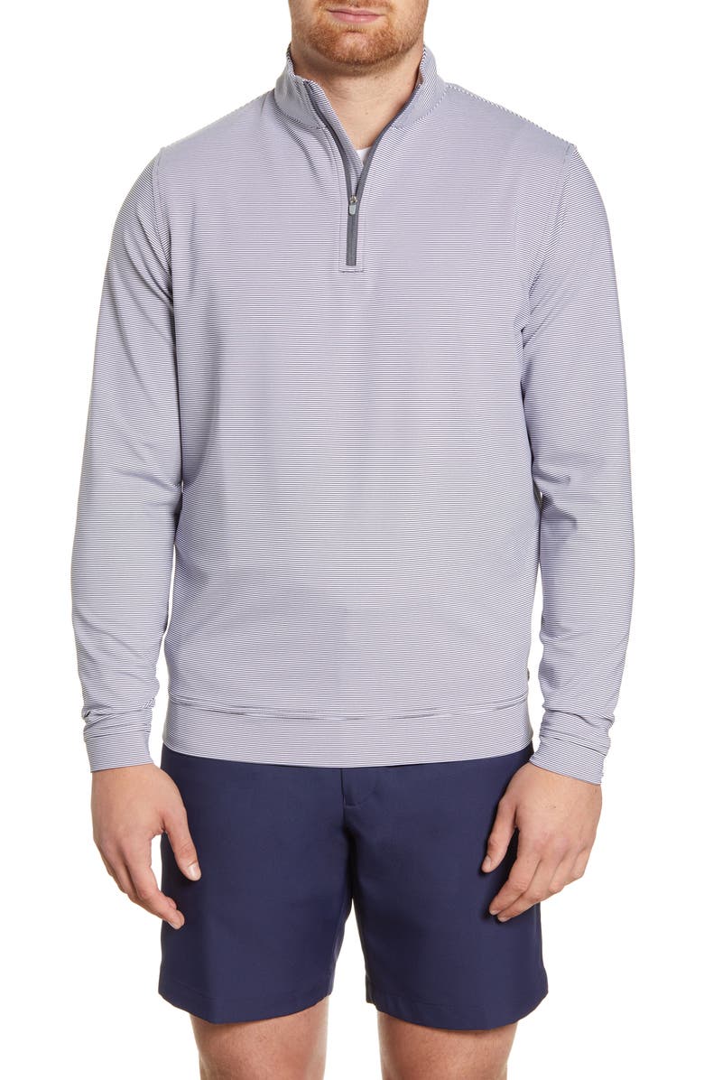 Peter Millar Perth Stripe Quarter Zip Performance Pullover, Main, color, Iron/White
