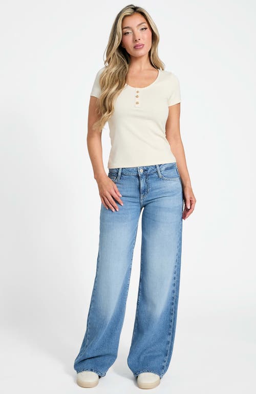 Guess Karina Sandwashed Rib Henley In Butter Ice Cream