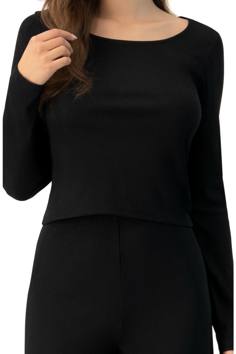 Ribbed Long Sleeve Crop Top, Alternate, color, Black