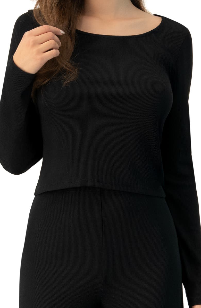 IVONNE Ribbed Long Sleeve Crop Top, Alternate, color, Black