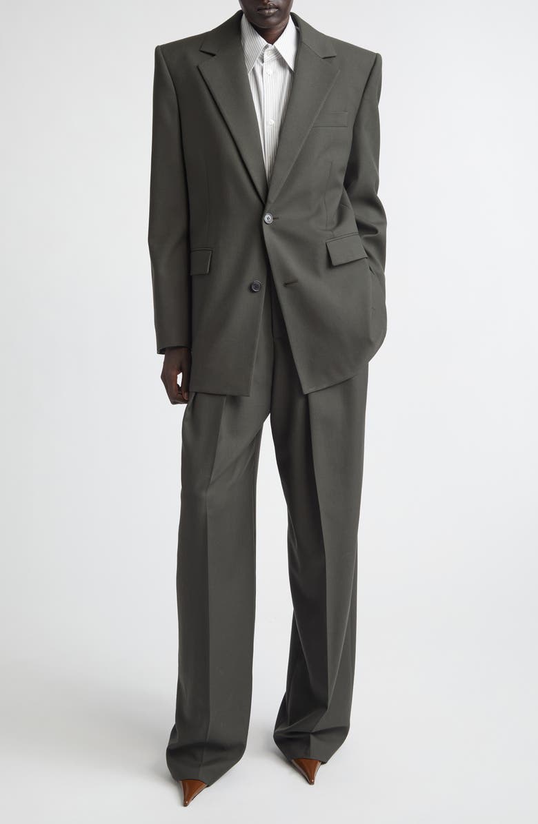 Saint Laurent Single Breasted Wool Jacket, Alternate, color, Khaki