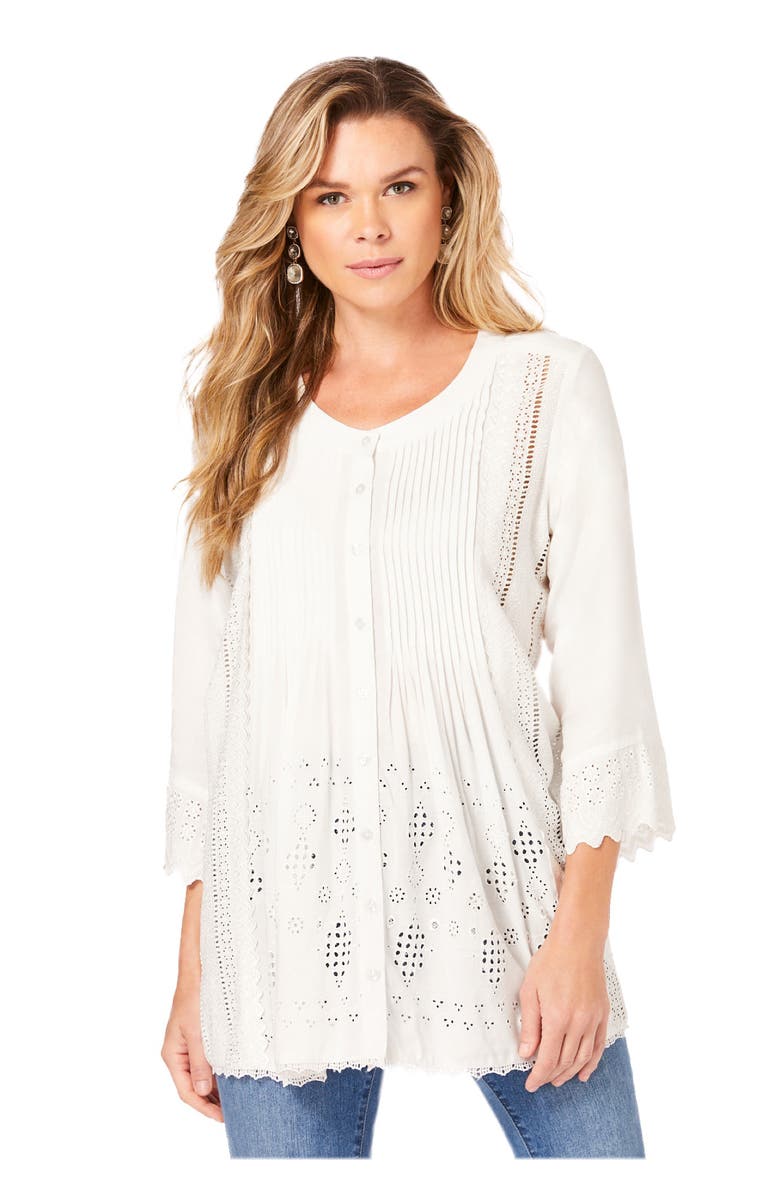 Roaman's Eyelet Big Shirt, Alternate, color, White