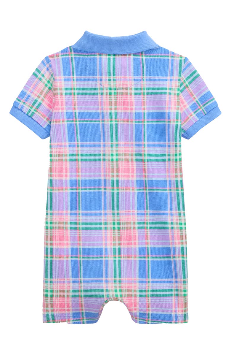 Ralph Lauren Plaid Cotton Piqué Polo Romper, Alternate, color, 
