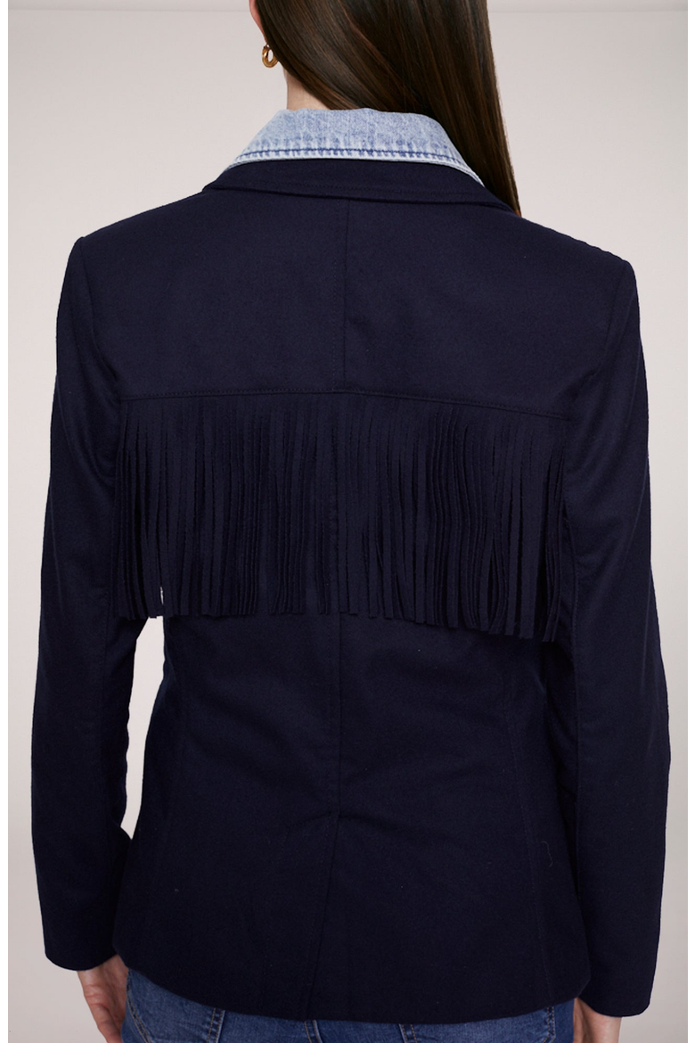 Helen Fringe Blazer with Removable Denim Insert, Alternate, color, Midnight