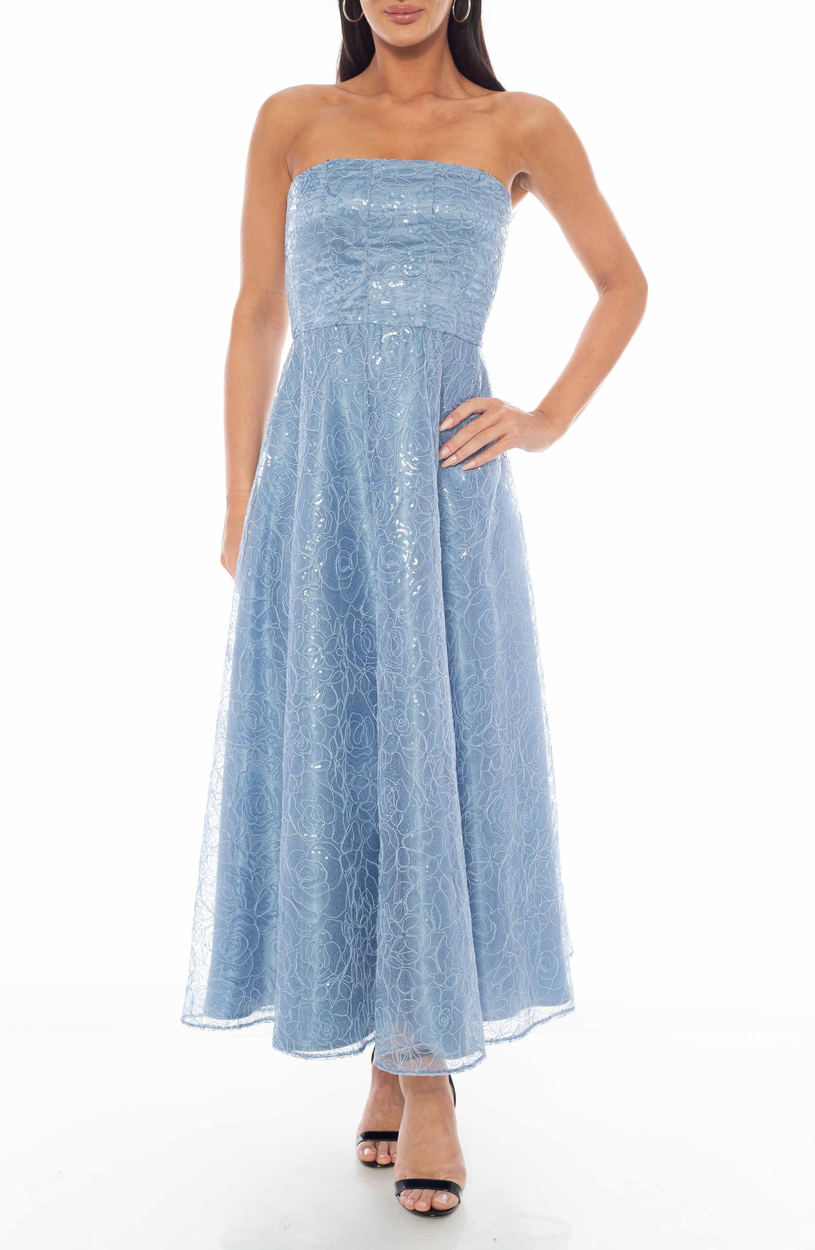 Oleg Cassini Embroidered Sequin Strapless Dress