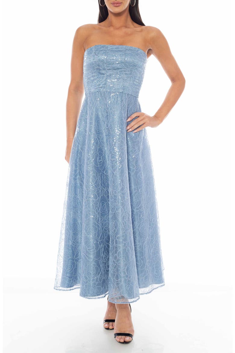 Embroidered Sequin Strapless Dress, Main, color, DIOR BLUE